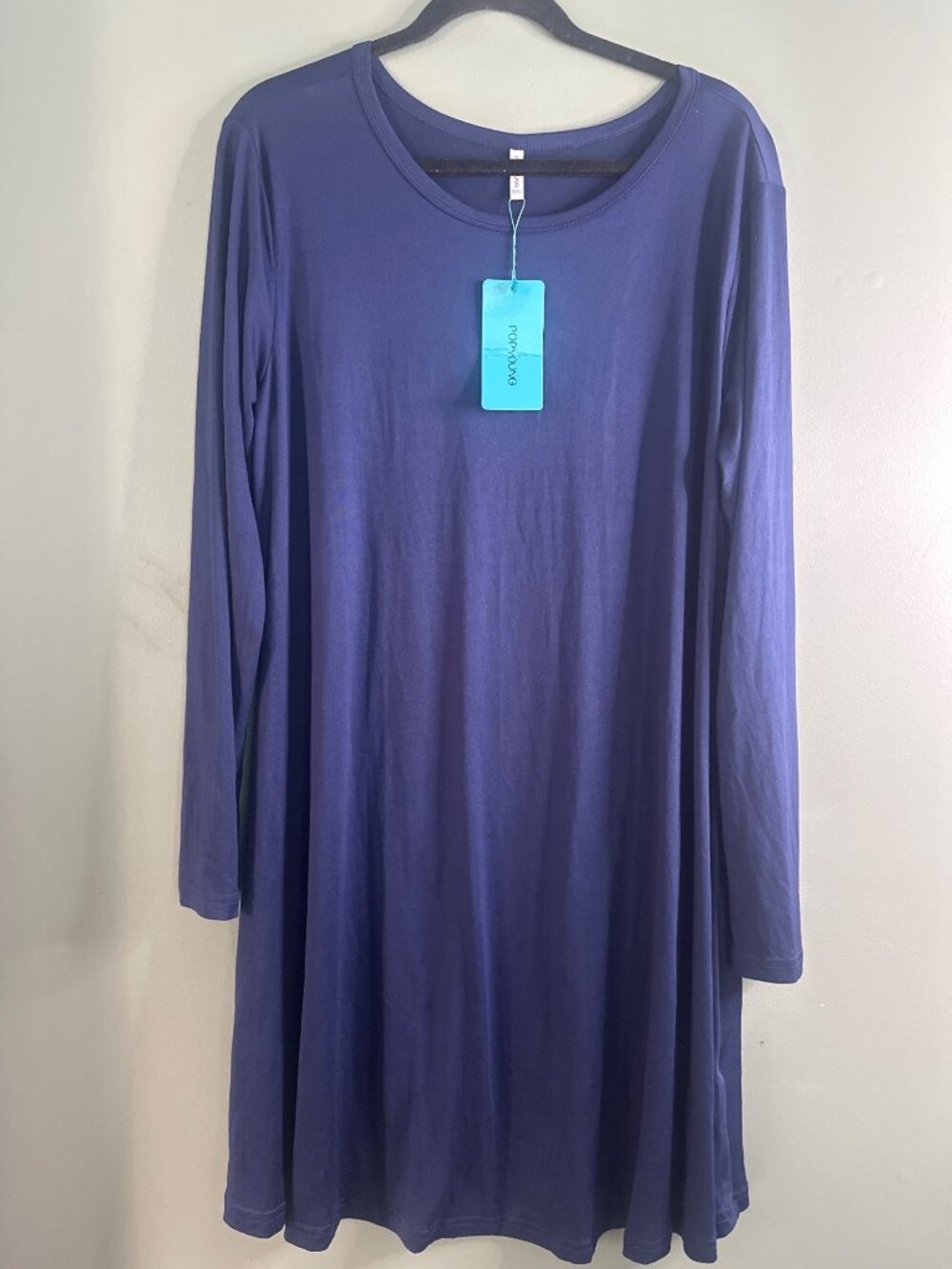 Popyoung 3XL NWT Swing Dress Blue Plus Size Rayon Stretch Casual Midi Loungewear
